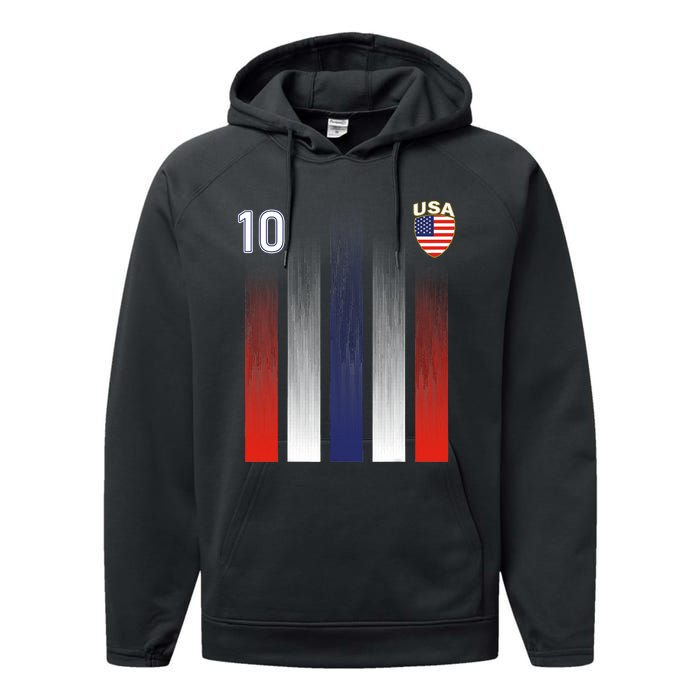 National America Flag American Soccer USA Jersey Fan 10 Performance Fleece Hoodie