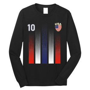 National America Flag American Soccer USA Jersey Fan 10 Long Sleeve Shirt