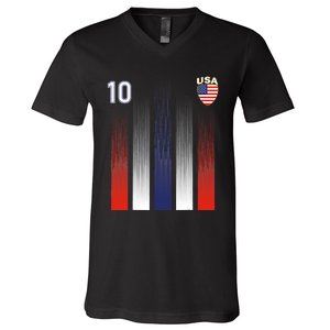 National America Flag American Soccer USA Jersey Fan 10 V-Neck T-Shirt