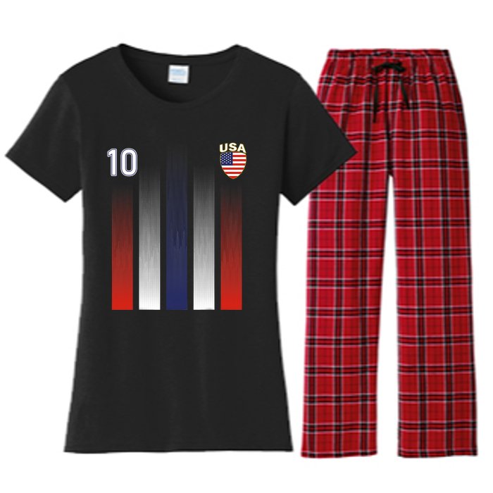 National America Flag American Soccer USA Jersey Fan Women's Flannel Pajama Set