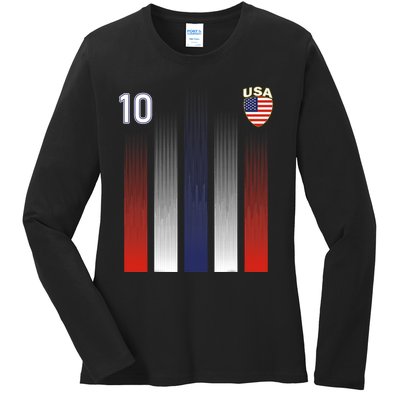 National America Flag American Soccer USA Jersey Fan Ladies Long Sleeve Shirt