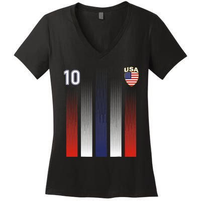 National America Flag American Soccer USA Jersey Fan Women's V-Neck T-Shirt