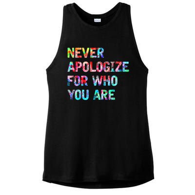 Never Apologize For Who You Are Ladies PosiCharge Tri-Blend Wicking Tank