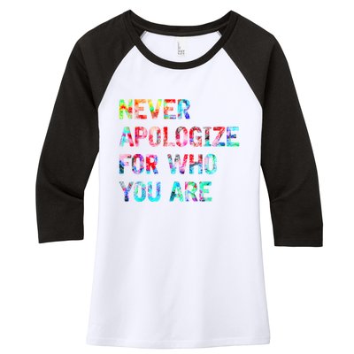 Never Apologize For Who You Are Women's Tri-Blend 3/4-Sleeve Raglan Shirt