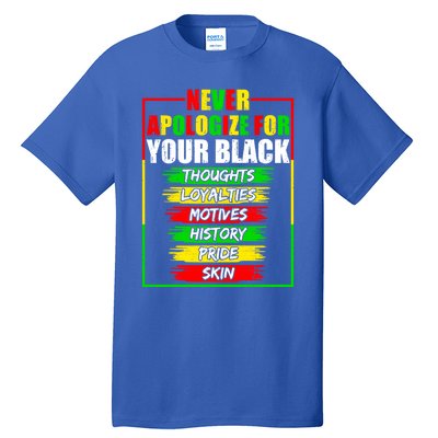 Never Apologize For Your Blackness Black History Juneteenth Gift Tall T-Shirt