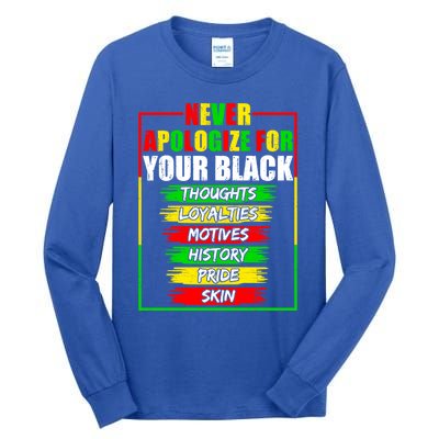 Never Apologize For Your Blackness Black History Juneteenth Gift Tall Long Sleeve T-Shirt