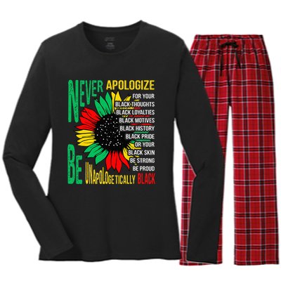 Never Apologize For Your Blackness Black History Juneteenth Women's Long Sleeve Flannel Pajama Set 