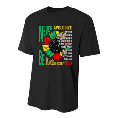 Never Apologize For Your Blackness Black History Juneteenth Youth Performance Sprint T-Shirt