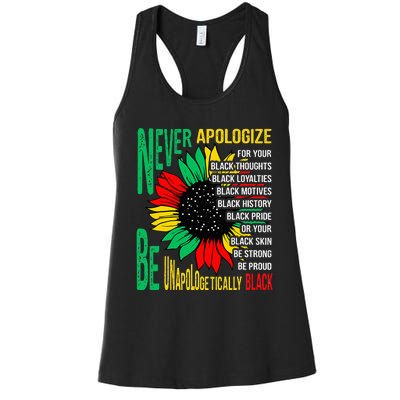 Never Apologize For Your Blackness Black History Juneteenth Women's Racerback Tank