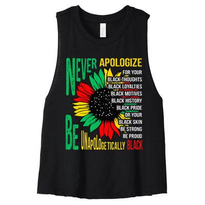 Never Apologize For Your Blackness Black History Juneteenth Women's Racerback Cropped Tank