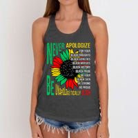 Never Apologize For Your Blackness Black History Juneteenth Women's Knotted Racerback Tank