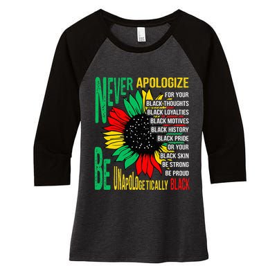 Never Apologize For Your Blackness Black History Juneteenth Women's Tri-Blend 3/4-Sleeve Raglan Shirt