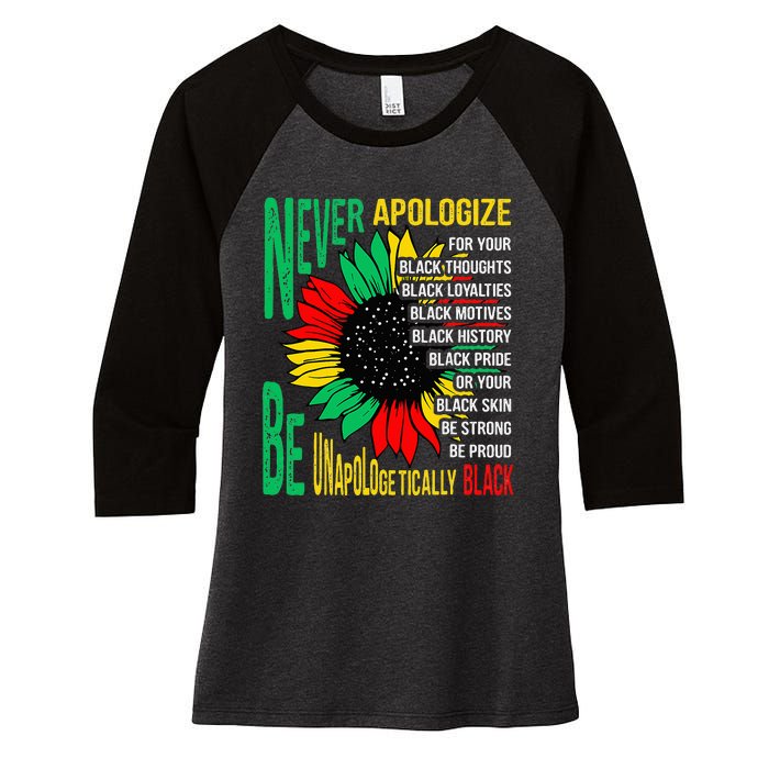 Never Apologize For Your Blackness Black History Juneteenth Women's Tri-Blend 3/4-Sleeve Raglan Shirt