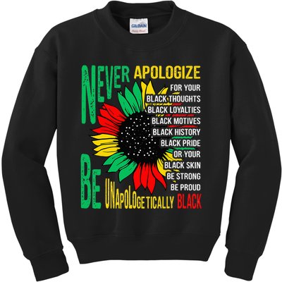 Never Apologize For Your Blackness Black History Juneteenth Kids Sweatshirt