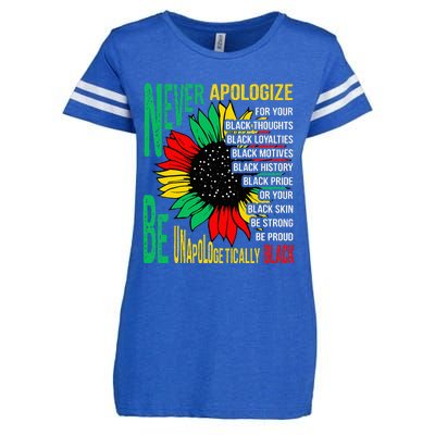 Never Apologize For Your Blackness Black History Juneteenth Enza Ladies Jersey Football T-Shirt