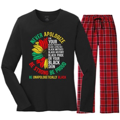 Never Apologize For Your Blackness Black History Juneteenth Women's Long Sleeve Flannel Pajama Set 