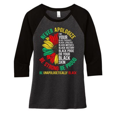 Never Apologize For Your Blackness Black History Juneteenth Women's Tri-Blend 3/4-Sleeve Raglan Shirt