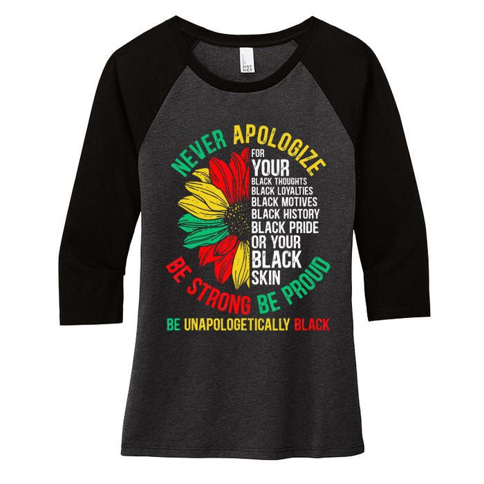 Never Apologize For Your Blackness Black History Juneteenth Women's Tri-Blend 3/4-Sleeve Raglan Shirt