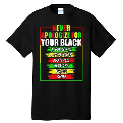 Never Apologize For Your Blackness Black History Juneteenth Tall T-Shirt