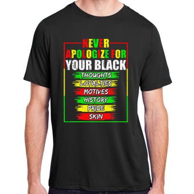 Never Apologize For Your Blackness Black History Juneteenth Adult ChromaSoft Performance T-Shirt