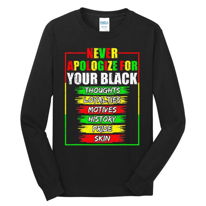 Never Apologize For Your Blackness Black History Juneteenth Tall Long Sleeve T-Shirt