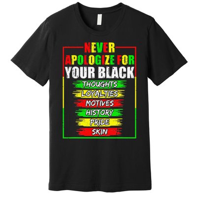 Never Apologize For Your Blackness Black History Juneteenth Premium T-Shirt