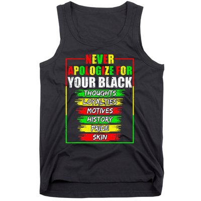 Never Apologize For Your Blackness Black History Juneteenth Tank Top