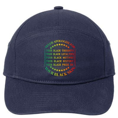 Never Apologize For Your Blackness Juneteenth Black History Gift 7-Panel Snapback Hat