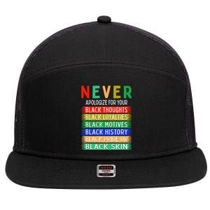 Never Apologize For Your Blackness - Black History Month 7 Panel Mesh Trucker Snapback Hat