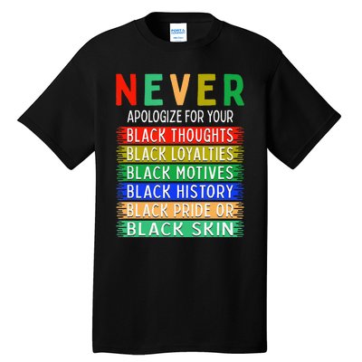 Never Apologize For Your Blackness - Black History Month Tall T-Shirt