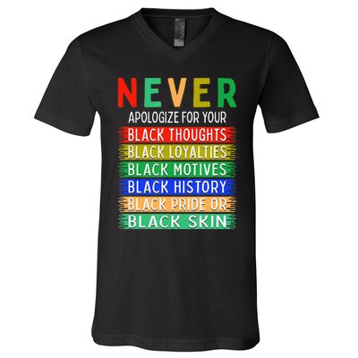 Never Apologize For Your Blackness - Black History Month V-Neck T-Shirt