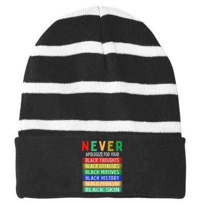 Never Apologize For Your Blackness - Black History Month Striped Beanie with Solid Band