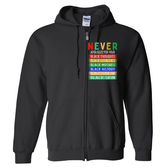 Never Apologize For Your Blackness - Black History Month Full Zip Hoodie