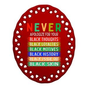 Never Apologize For Your Blackness - Black History Month Ceramic Oval Ornament