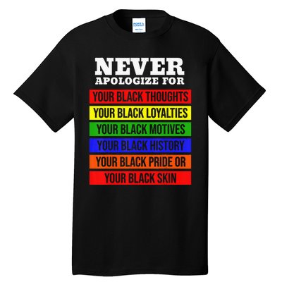 Never Apologize For Your Blackness Black History Month Tall T-Shirt