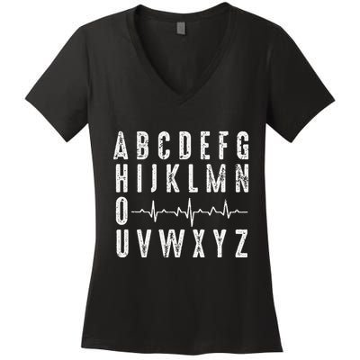 Nurse AbcS Funny Pqrst Ecg Heart Rhythm Women's V-Neck T-Shirt