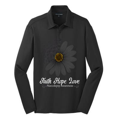 Narcolepsy Awareness Faith Hope Love Black Ribbon Support Gift Silk Touch Performance Long Sleeve Polo