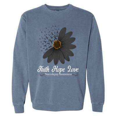 Narcolepsy Awareness Faith Hope Love Black Ribbon Support Gift Garment-Dyed Sweatshirt