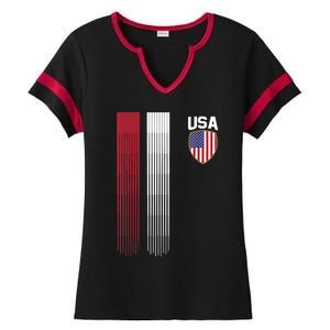 National America Flag USA American Football Fan Soccer Team Ladies Halftime Notch Neck Tee