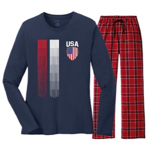 National America Flag USA American Football Fan Soccer Team Women's Long Sleeve Flannel Pajama Set 