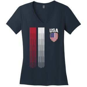 National America Flag USA American Football Fan Soccer Team Women's V-Neck T-Shirt