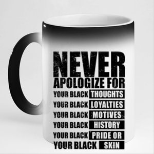 Never Apologize For Your Black Thoughts Black History Month 11oz Black Color Changing Mug