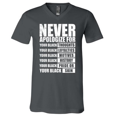 Never Apologize For Your Black Thoughts Black History Month V-Neck T-Shirt