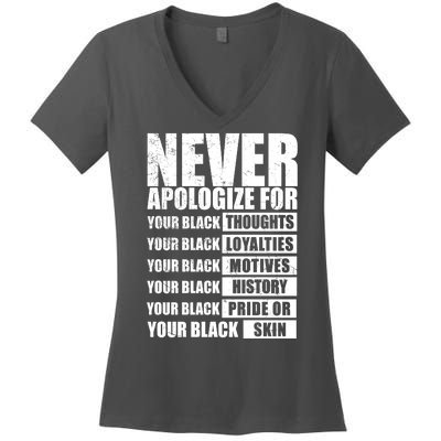 Never Apologize For Your Black Thoughts Black History Month Women's V-Neck T-Shirt