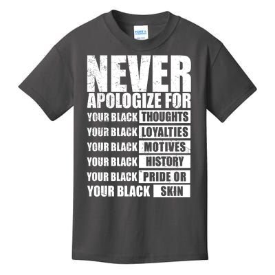 Never Apologize For Your Black Thoughts Black History Month Kids T-Shirt