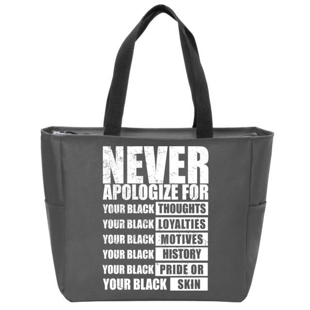 Never Apologize For Your Black Thoughts Black History Month Zip Tote Bag