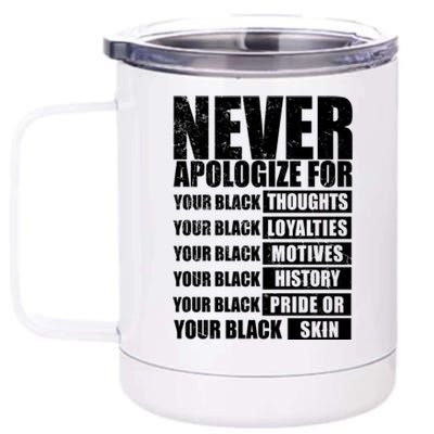 Never Apologize For Your Black Thoughts Black History Month 12 oz Stainless Steel Tumbler Cup