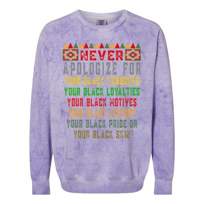 Never Apologize For Your Black History Month Pride African Colorblast Crewneck Sweatshirt