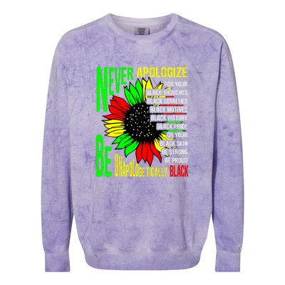 Never Apologize For Your Black Thoughts For Black History Month Colorblast Crewneck Sweatshirt