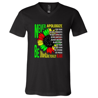 Never Apologize For Your Black Thoughts For Black History Month V-Neck T-Shirt